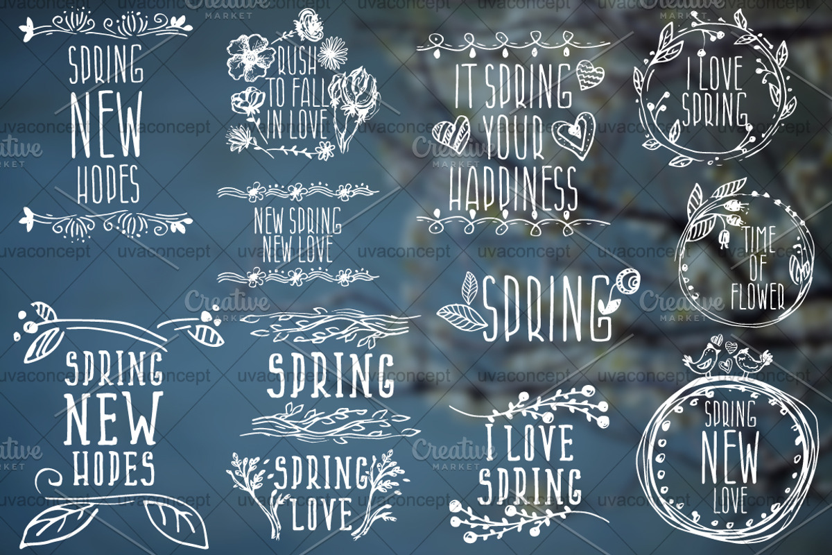 Hand drawn spring labels, a Branding & Logo Template by UVAconcept