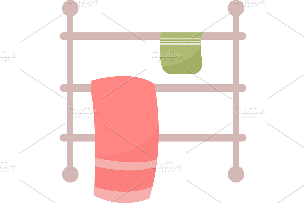 heated towel rail in bathroom vector, an Object Illustration by vectorpointstudio
