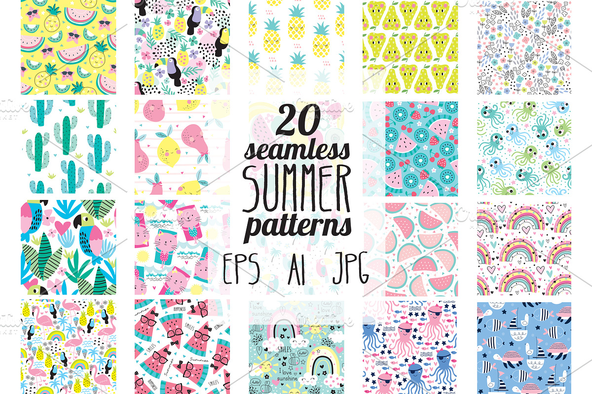 20 summer seamless patterns, a Pattern Graphic by Larienn graphic design (Photo 1 of 6)