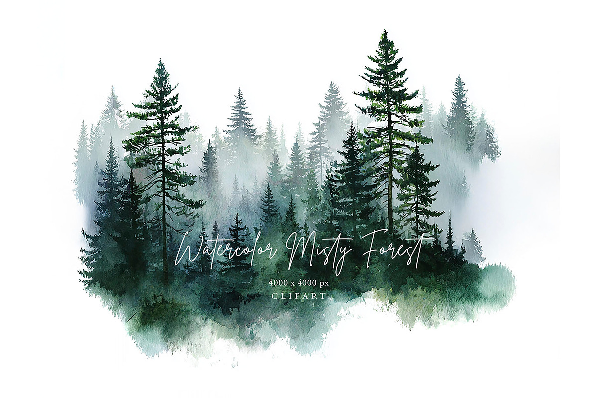 Watercolor Forest Clipart, a Decorative Illustration by Wild Honey Design Co. (Photo 1 of 3)