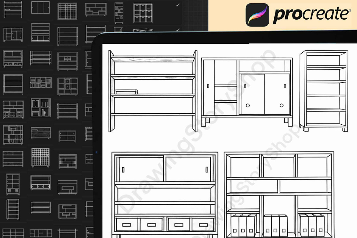 170 Shelf  Procreate Stamps Brush, a Brush Add-On by DrawingStoryShop (Photo 2 of 6)