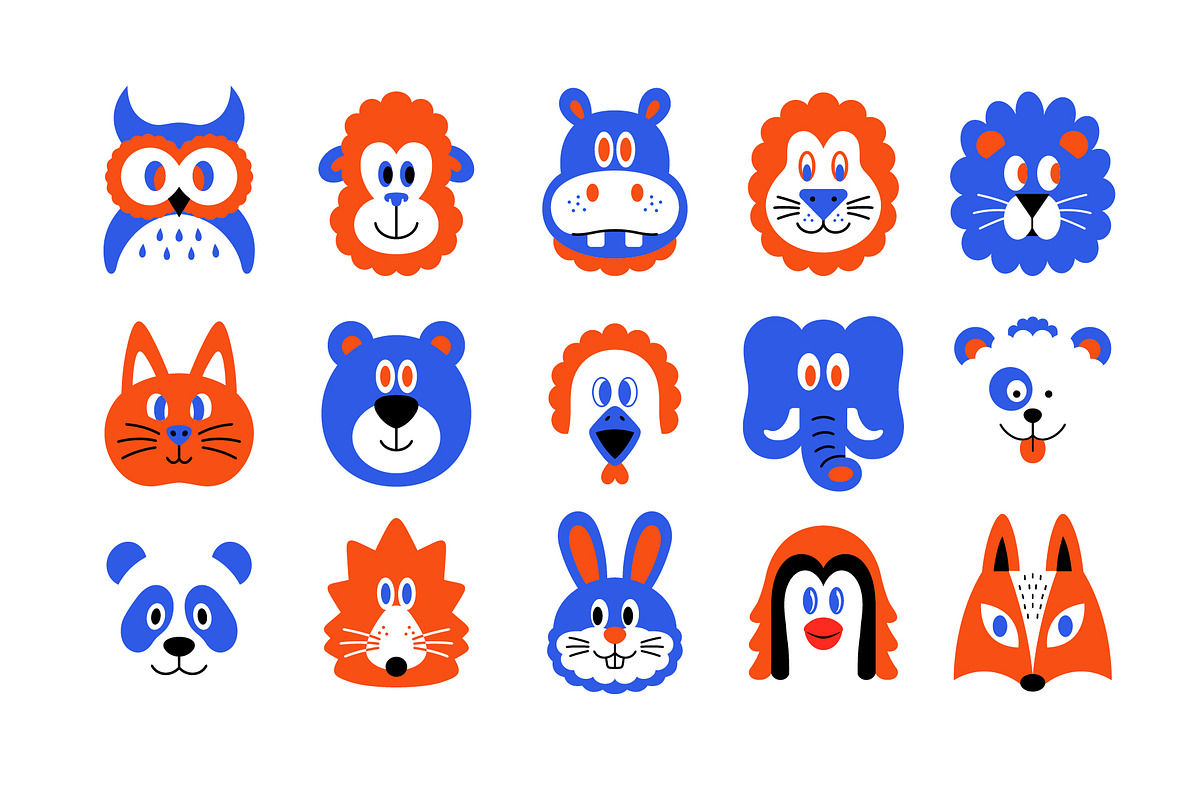 Cute Animal Face Illustration Set, an Animal Illustration by decographstud (Photo 5 of 5)