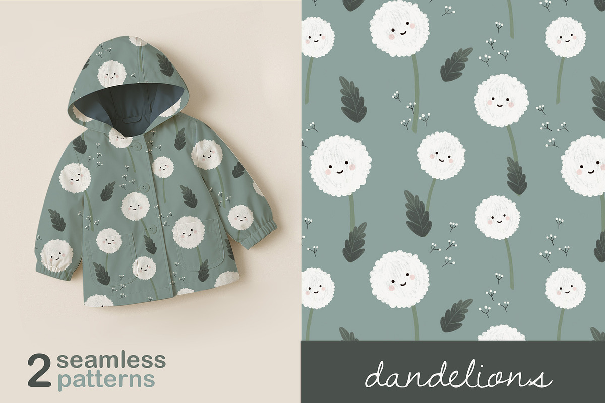 GreenDandelions 2 Seamless Patterns, a Pattern Graphic by DijanaDesignShop (Photo 1 of 6)