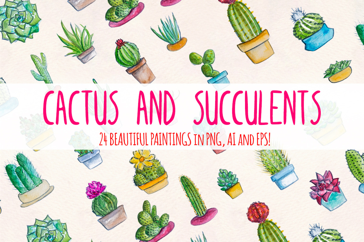 24 Cactus and Succulent Watercolors, a Seasonal Illustration by Violet LeBeaux (Photo 1 of 3)