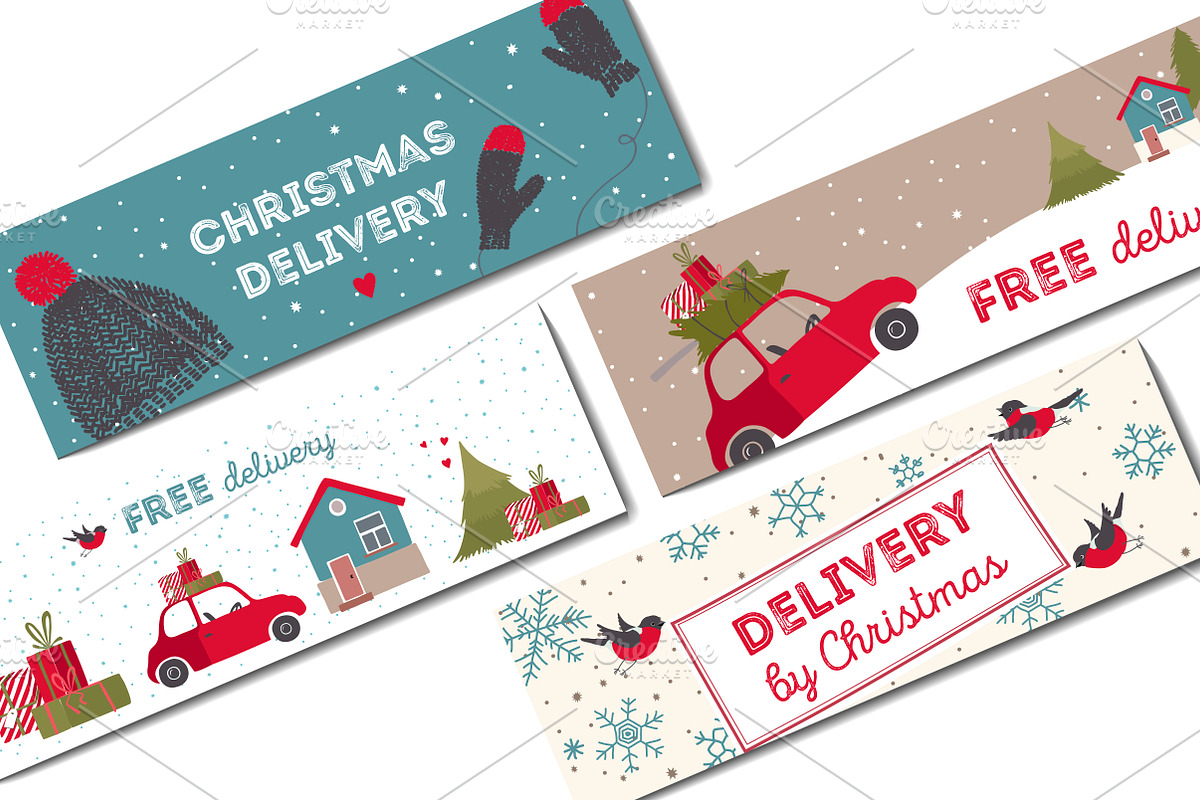 Christmas delivery banners, an Illustration by Olga Bonitas (Photo 2 of 5)