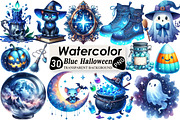 Watercolor Blue Halloween Clipart, an Illustration by Black Bird Studio (Thumbnail 1 of 6)