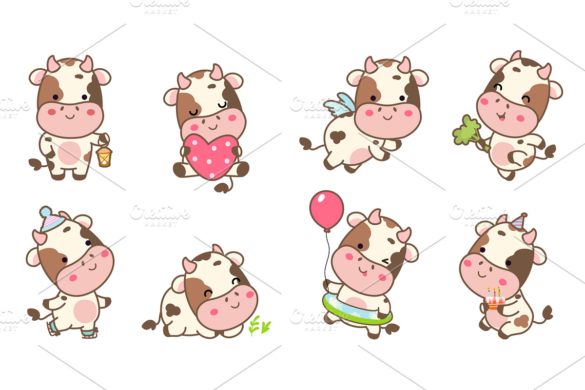 Funny cows. Cute kawaii cow skating, an Animal Illustration by Stock-Smart-Start