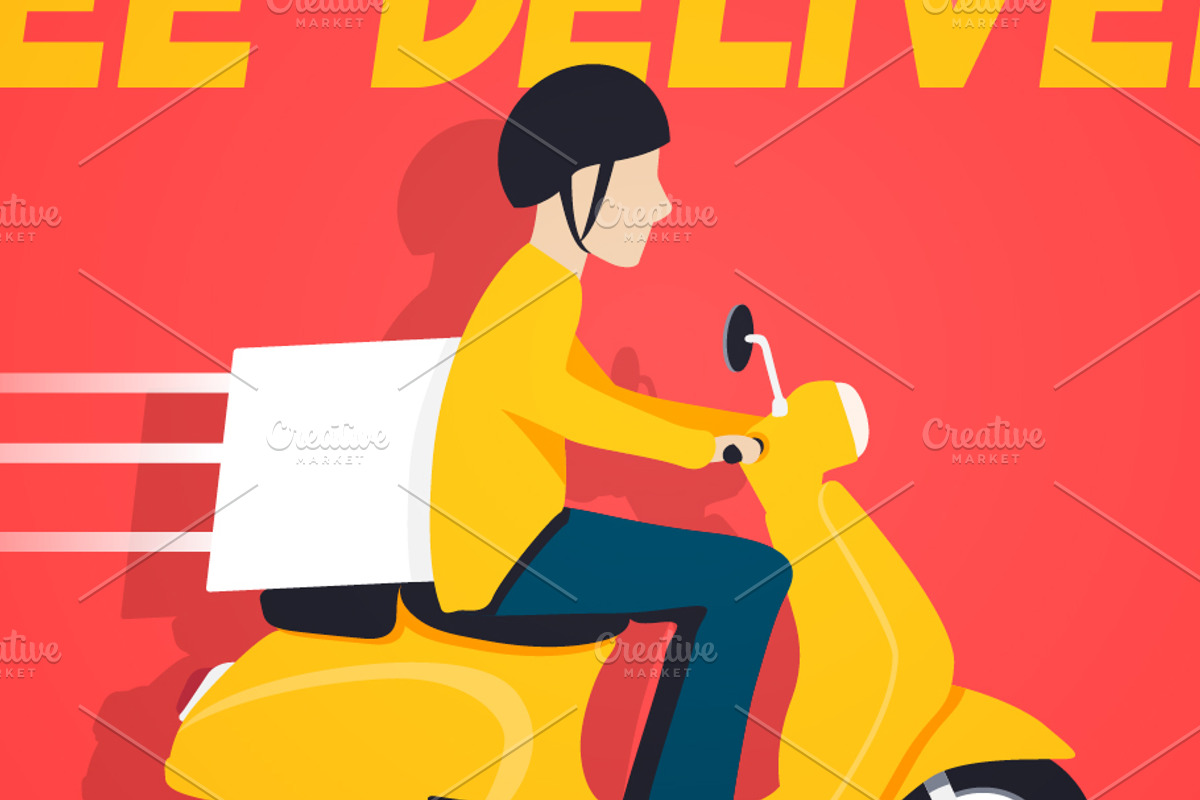 Supplier On Scooter With Package, a Person Illustration by Black White Mouse Design (Photo 3 of 3)