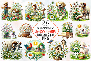 Spring daisy farm clipart, an Illustration by RobertsArt