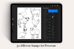 50 Farm Animals Procreate Stamps