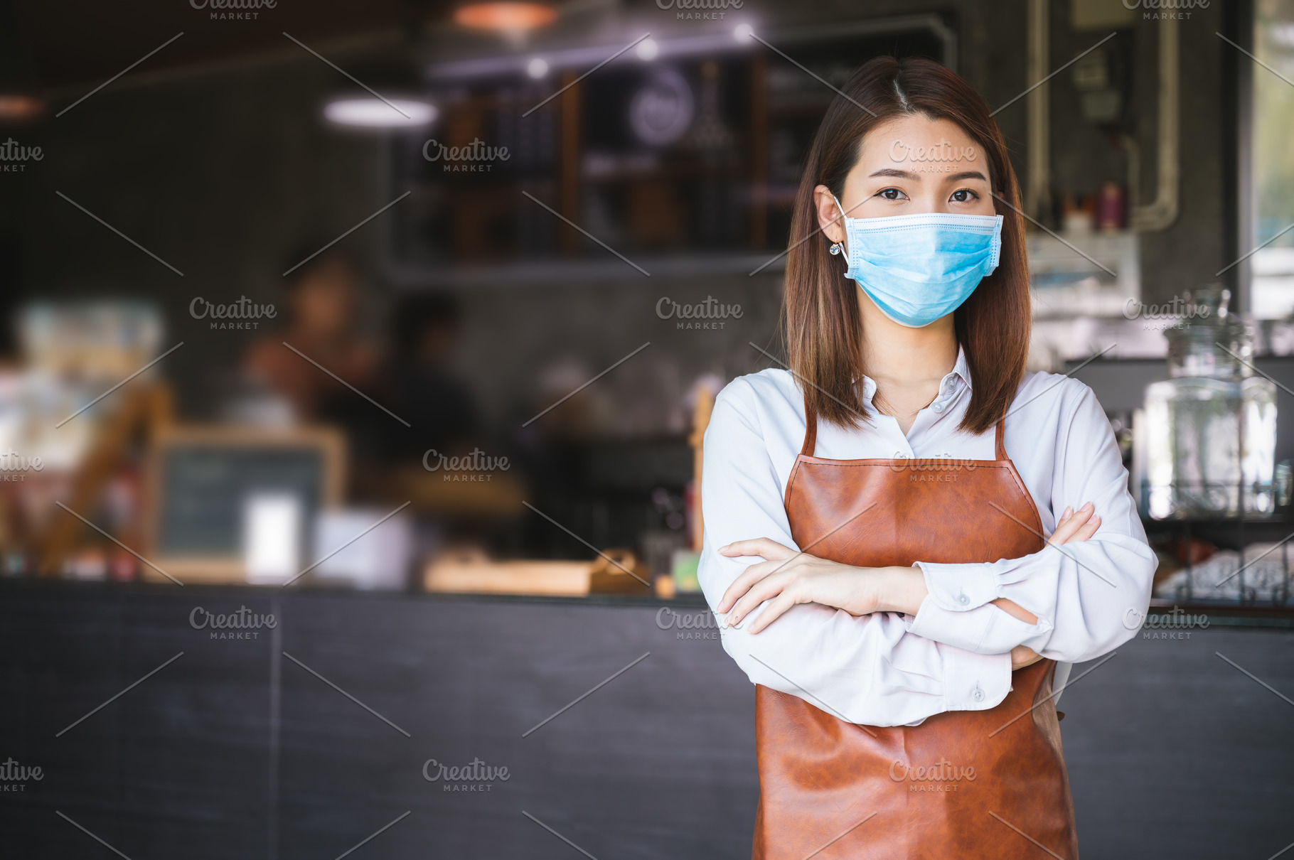 Asian coffee shop owner featuring apron, asia, and asian, a Person Photo by KHphotography