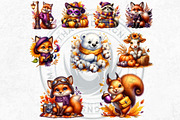 Autumn Cute animals Clipart Set, a Seasonal Illustration by ThatsDesignArt (Thumbnail 6 of 10)