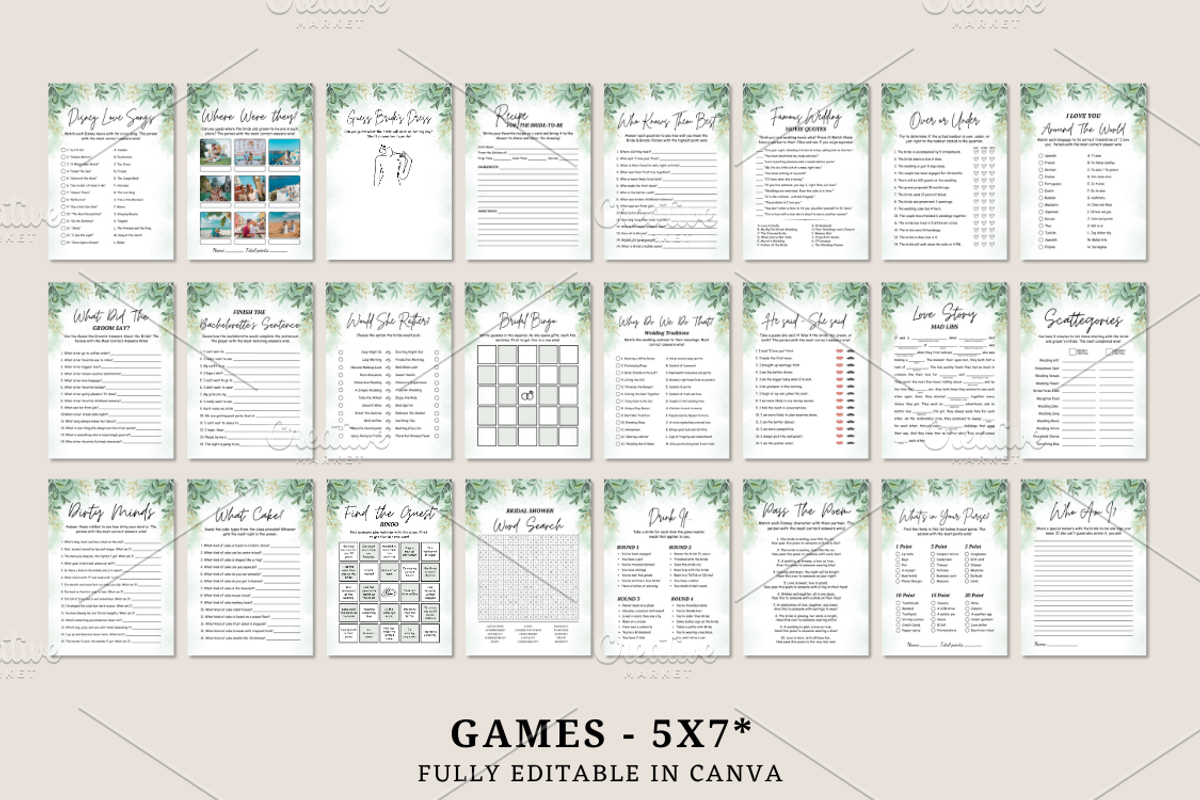 Greenery Bridal Shower Games, an Invitation Template by Coralcreations (Photo 2 of 7)