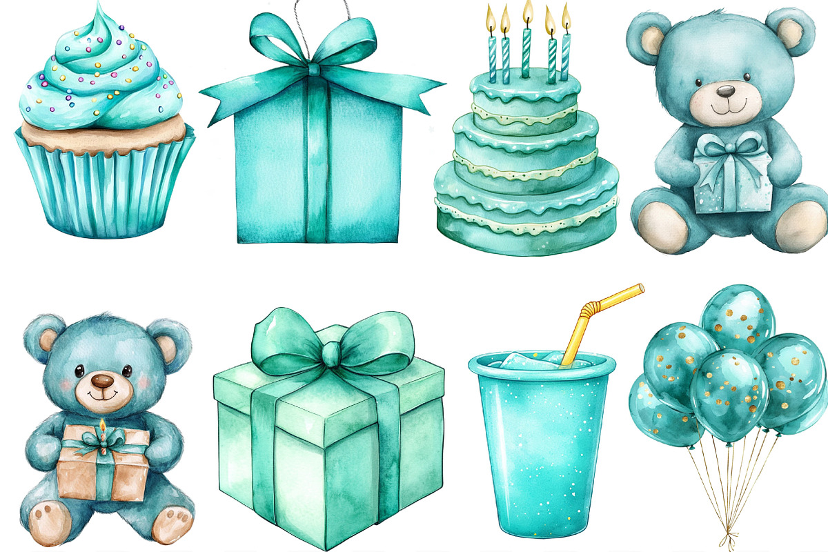 Teal Birthday Sublimation Clipart, an Illustration by Designking (Photo 2 of 4)