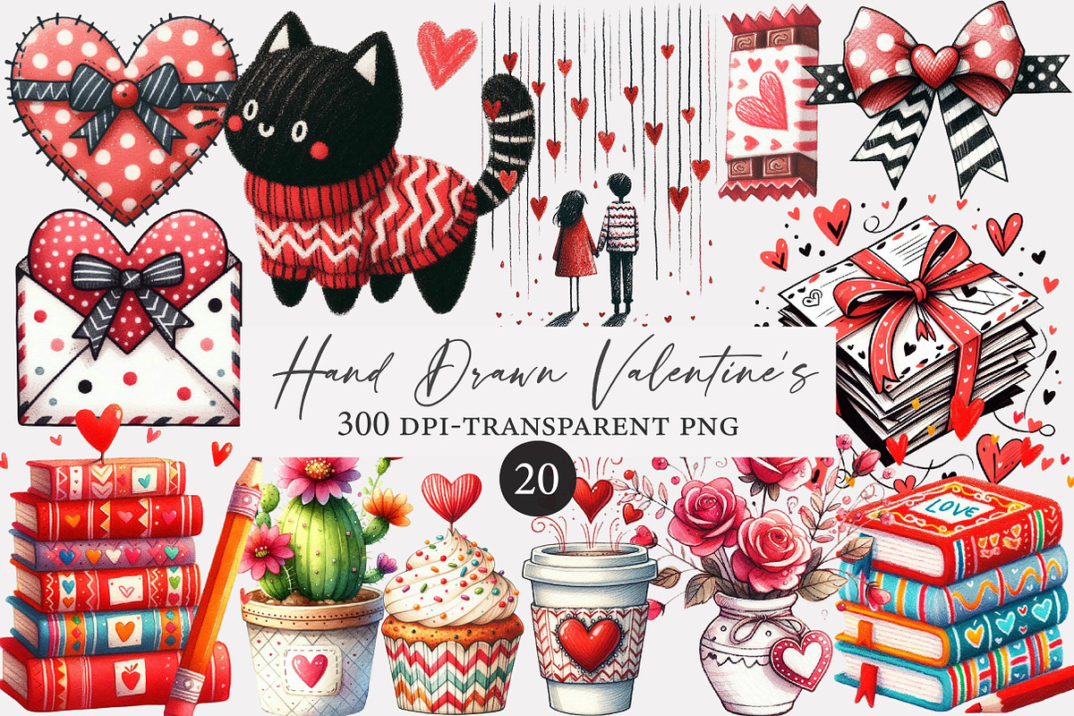 Hand Drawn Valentine's Day Clipart, an Illustration by Designworld (Photo 1 of 5)