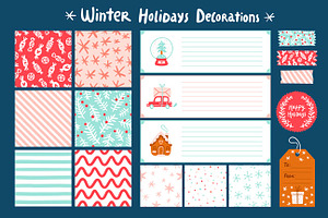 Winter holidays decorations set
