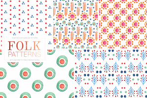 Watercolor Folk Seamless Patterns