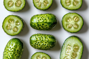 Fresh cucumber slices, isolated on t, a Food & Drink Photo by Pixeness Studio