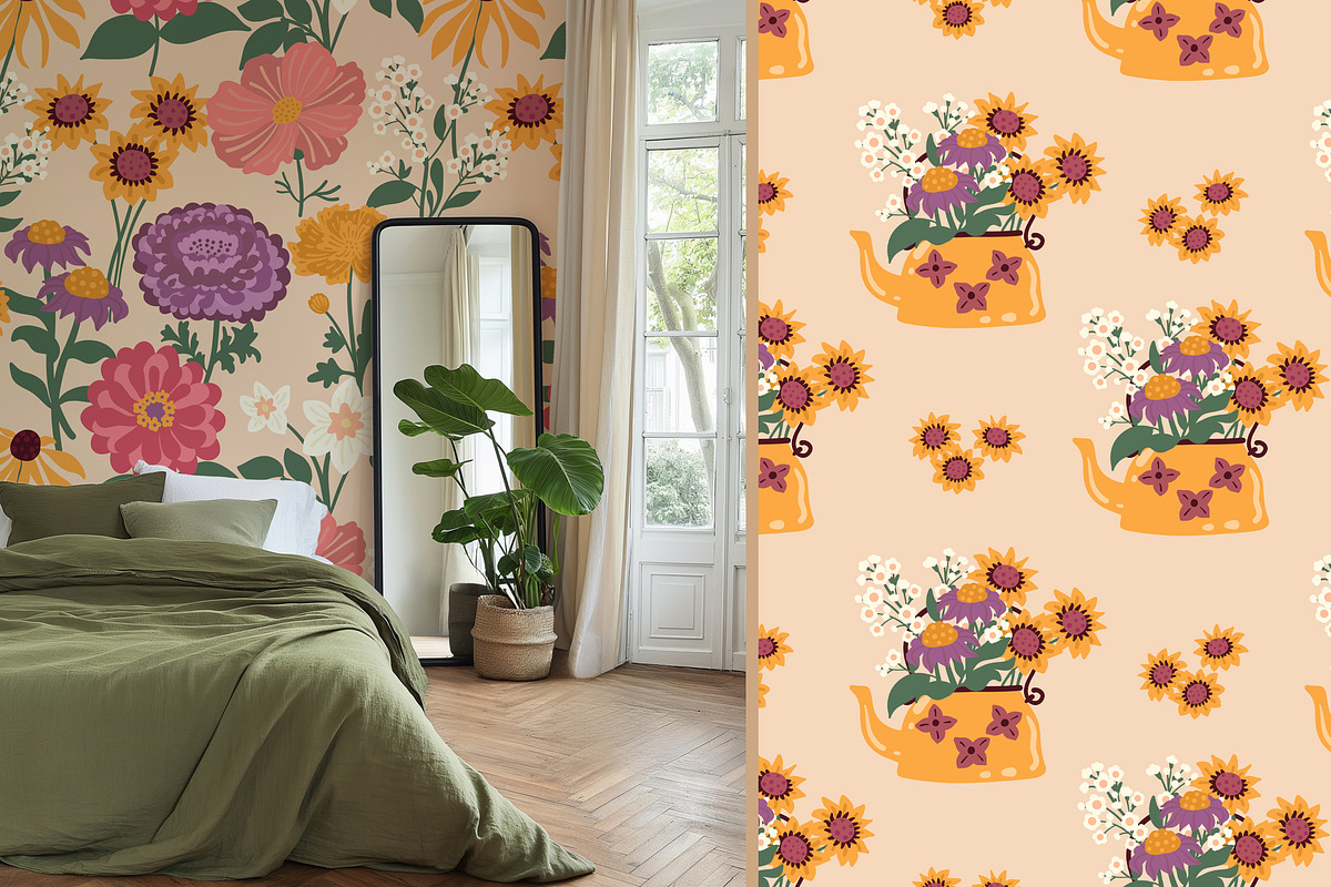 Garden Flowers patterns & clipart, a Pattern Graphic by Carpet Tapete Pretzel (Photo 6 of 15)