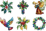 Christmas Stained Glass Clipart, an Illustration by CraftArtStudio (Thumbnail 3 of 6)