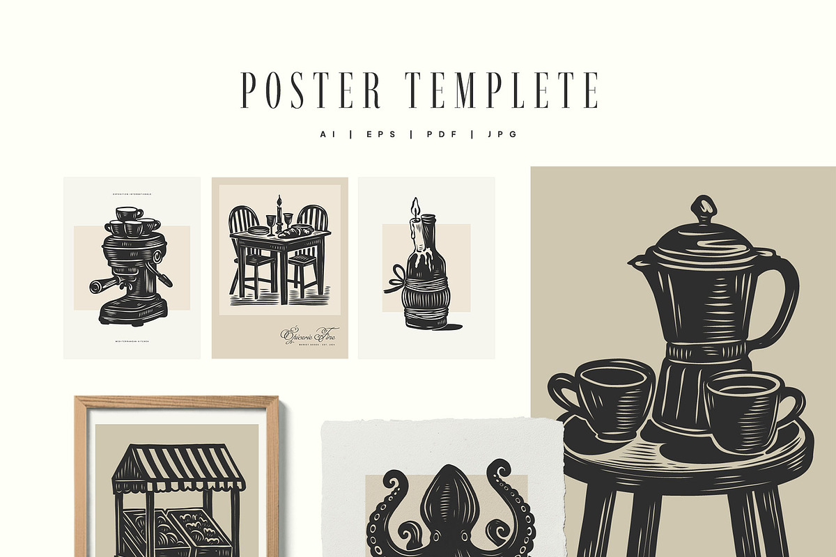 Linocut Kitchen | Poster Builder, an Object Graphic by KetteCreate (Photo 9 of 16)