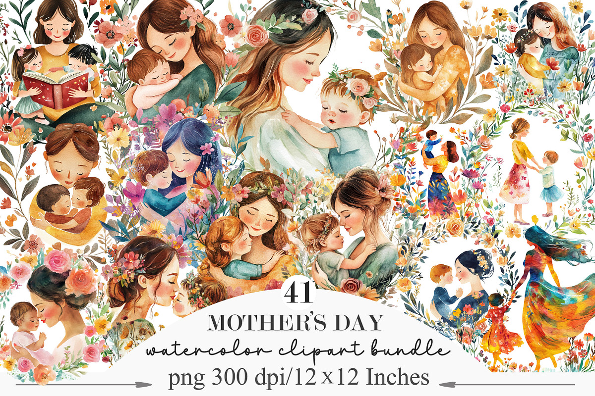 Watercolor Mother’s Day Clipart, an Illustration by Designking (Photo 1 of 5)