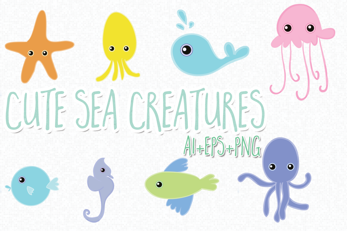 8 hand drawn cute sea creatures, a Graphic by TeaBerry