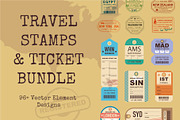 Vintage Travel Ticket & Stamp Pack, an Object Graphic by Lettering_Logo (Thumbnail 1 of 7)