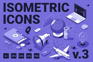 Isometric Icons v.3 (240 Icons), an Object Illustration by Andrew Kras Design