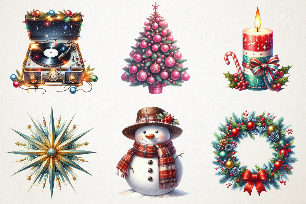Retro Vintage Christmas Clipart Pack, an Illustration by RobertsArt (Photo 6 of 7)