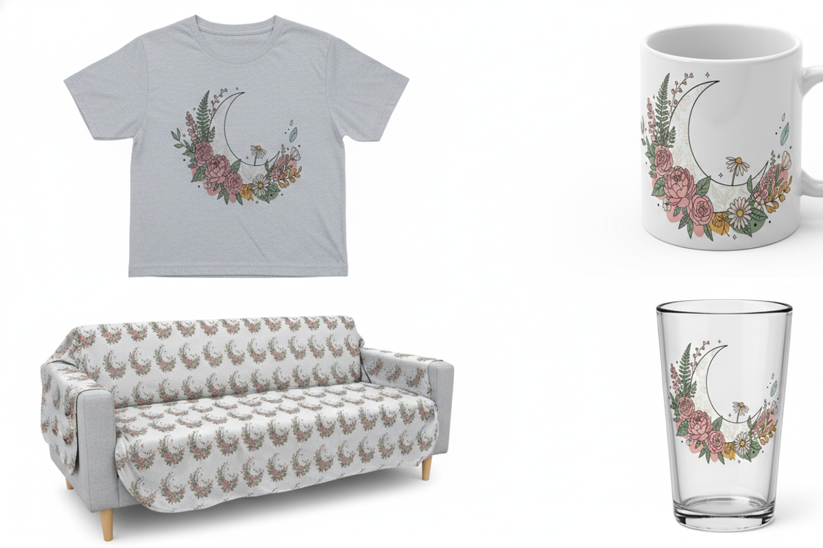 Boho Floral Moon Home Decor Design, a Person Illustration by Gfx_Store (Photo 2 of 3)