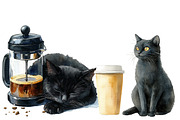 Funny Coffee Black Cat Clipart, an Illustration by Designworld (Thumbnail 5 of 6)