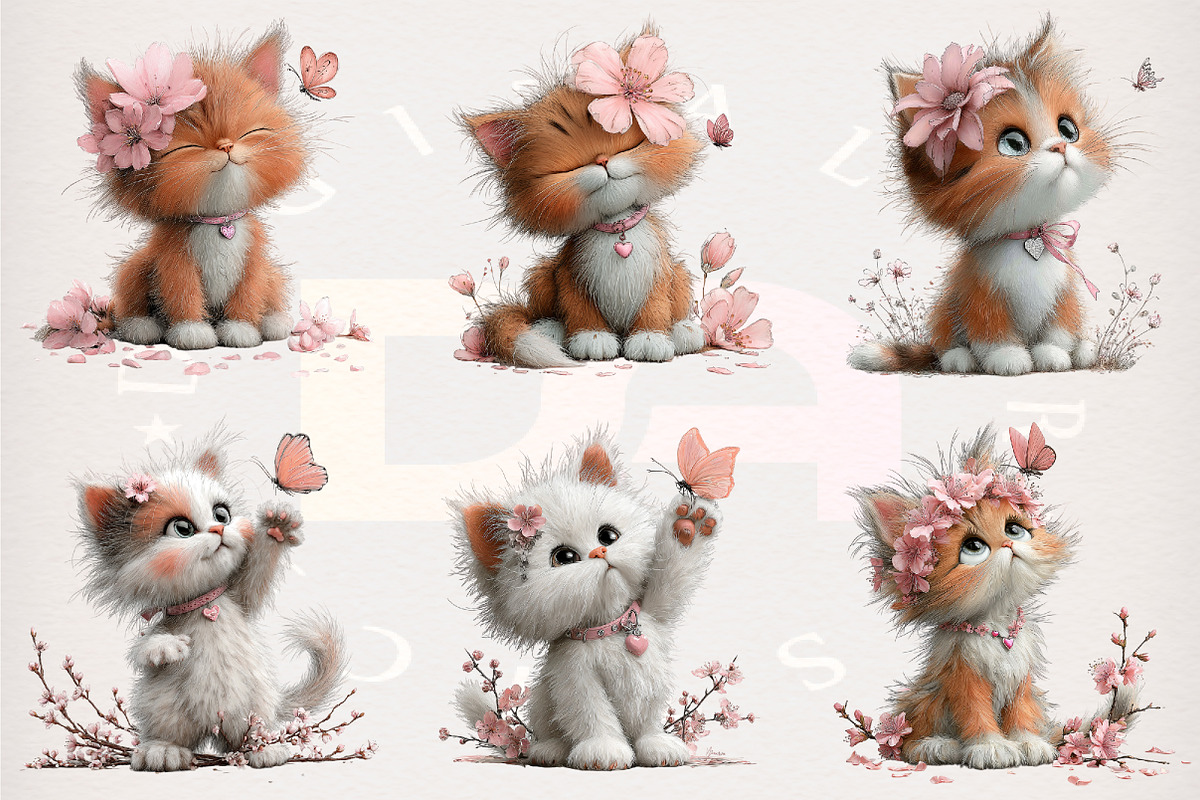 Whimsical Floral Kitten Clipart, a Transportation Illustration by Digital Artistic99 (Photo 3 of 9)