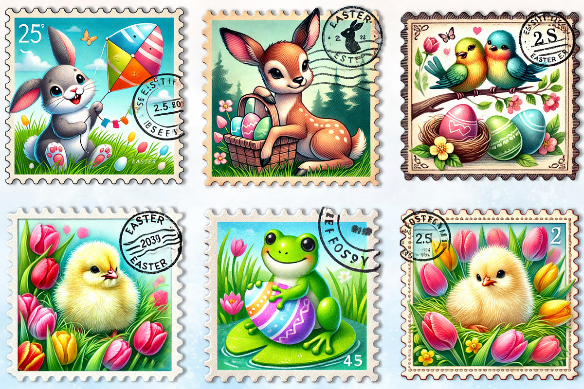Easter Animals Postage Stamp Clipart, a Seasonal Illustration by Rose Art (Photo 2 of 3)