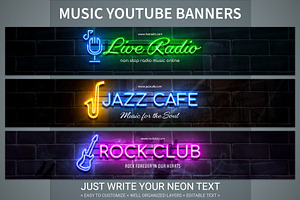Neon music banner templates set
