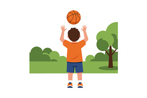 Young boy in orange shirt preparing, an Illustration by designvectx