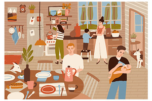 Family In Kitchen