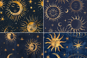 Celestial Sun Moon Star Pattern