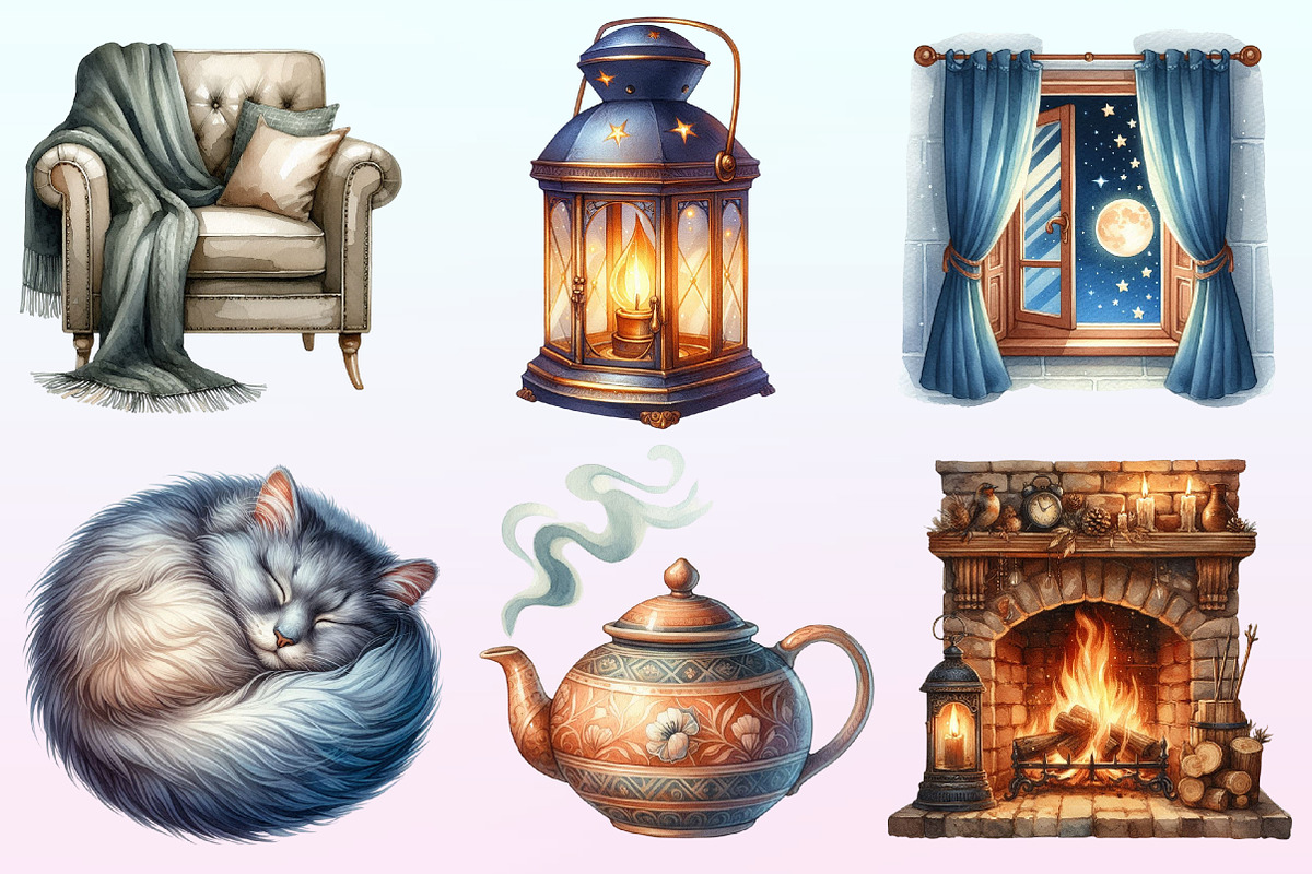 Watercolor Cozy Evening Clipart, a Graphic by CitraGraphics (Photo 3 of 4)