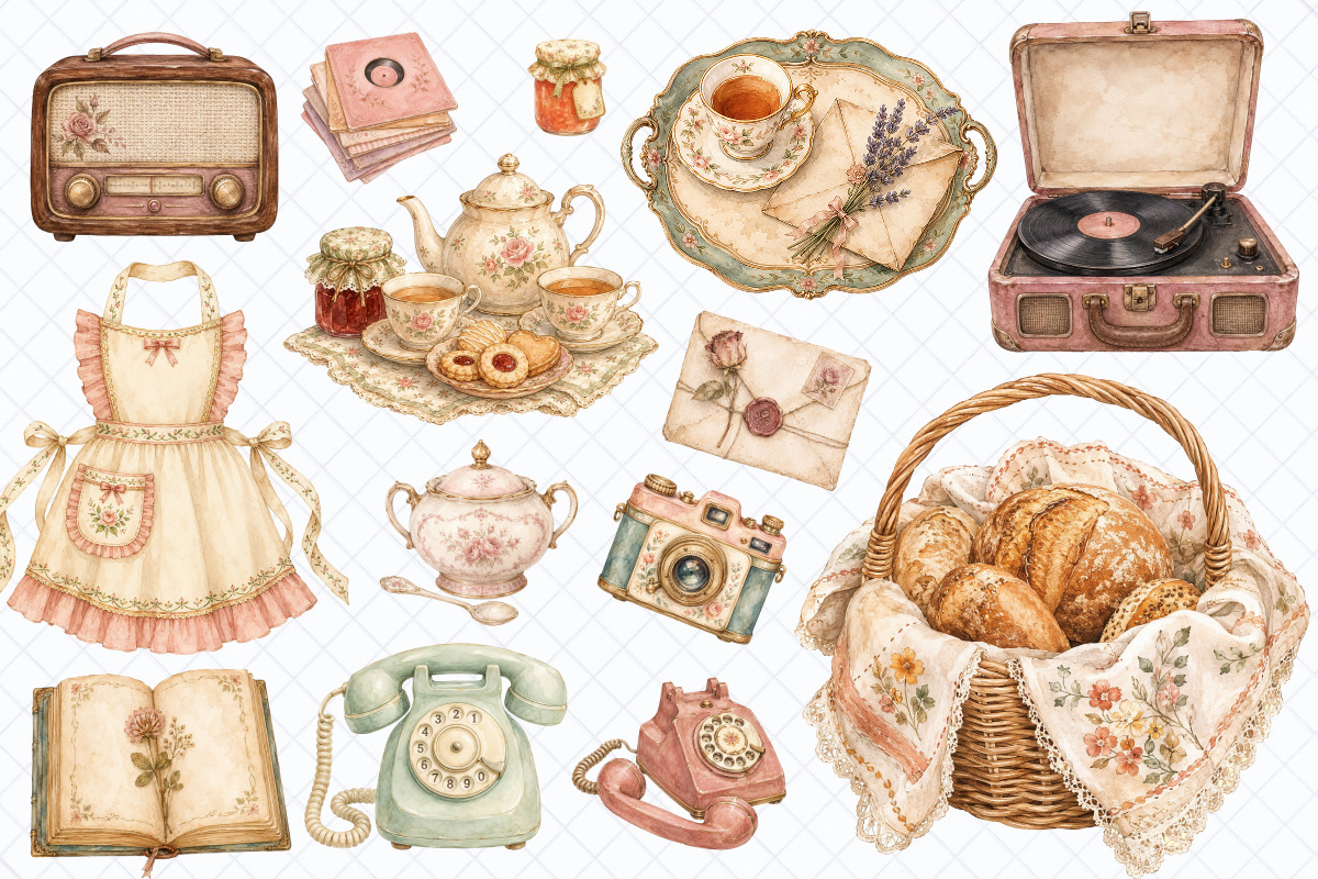 Vintage Cottage Life PNG Clipart, a Decorative Illustration by Whimsy Brush Studio (Photo 5 of 8)