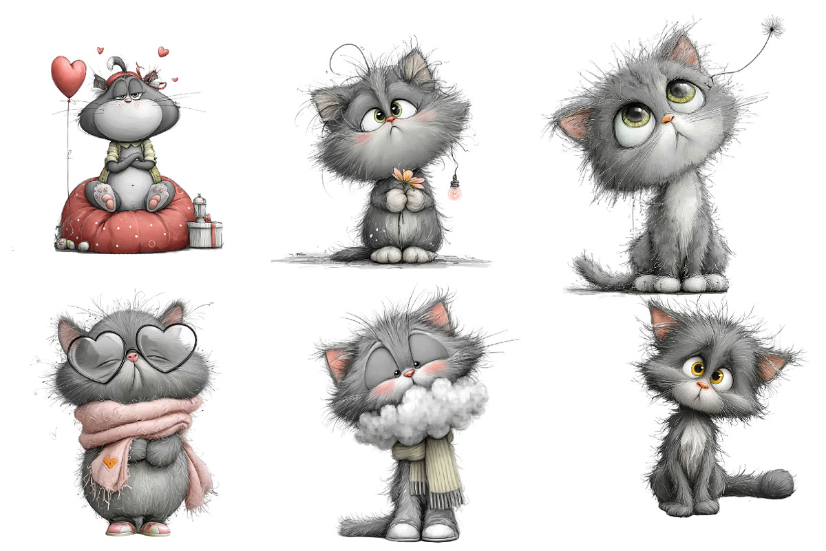 Whimsical Valentine Cat Clipart, an Illustration by DreamArtGraphic (Photo 3 of 4)