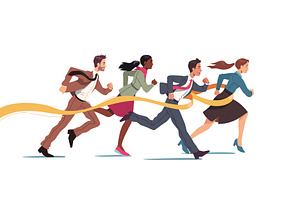 Business team crossing finish line