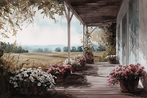 Watercolor rustic veranda adorned, a Nature Photo by MistyDay