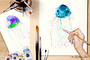 Set of Watercolor Jellyfish, a Decorative Illustration by Sunshine Art Shop (Thumbnail 2 of 7)