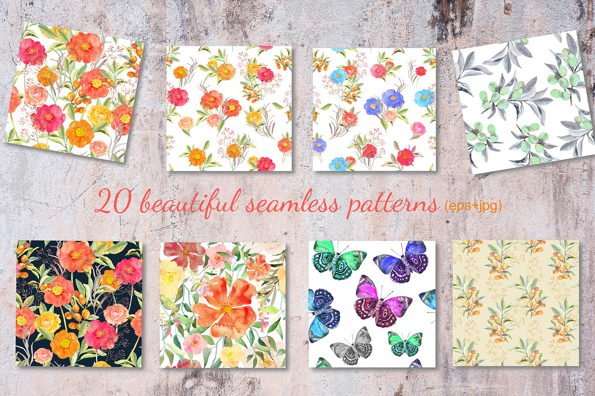 Watercolor flowers. Summer. EPS 10, an Illustration by Julycolor (Photo 5 of 10)