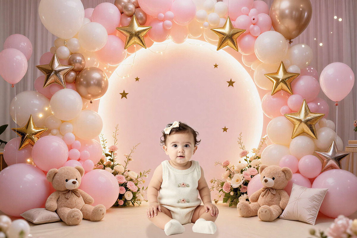 Baby Birthday Balloon Digital Backdrops