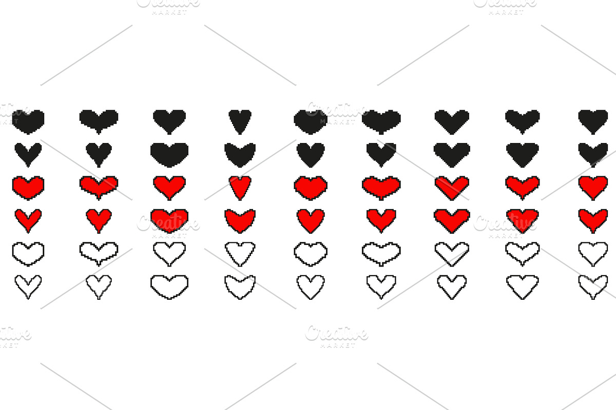 Pixelated Heart Icons Set, an Object Illustration by Gentle Studio