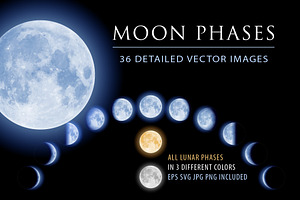 Vector Moon Phases Illustration Set, an Education Illustration by FourLeafLover