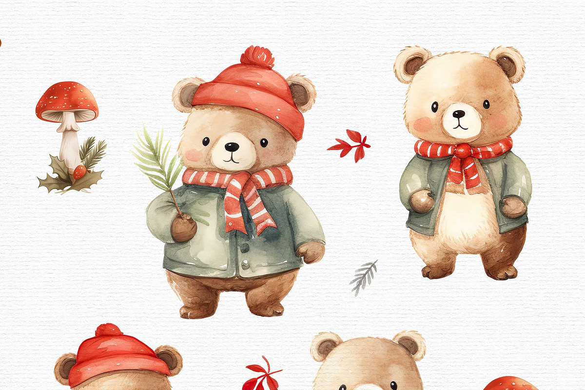 Watercolor Christmas Bear Clipart, an Illustration by Autumn Breeze (Photo 3 of 7)