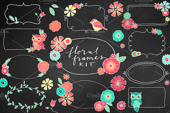 Chalkboard Floral Frames Kit preview 3